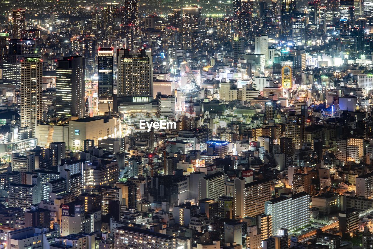 High angle view of buildings in city, took at the highest building in japan