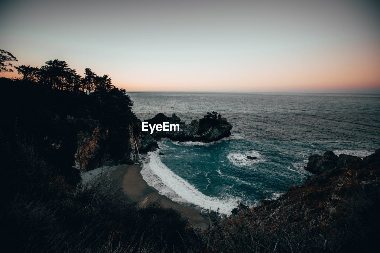 Scenic view of sea against clear sky