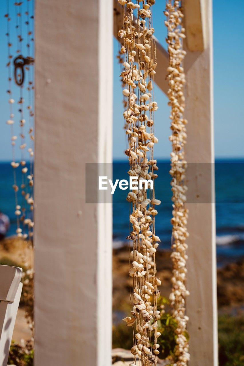 sea, water, nature, blue, day, no people, land, beach, sky, outdoors, focus on foreground, plant, sunlight, close-up, beauty in nature, architecture, tree