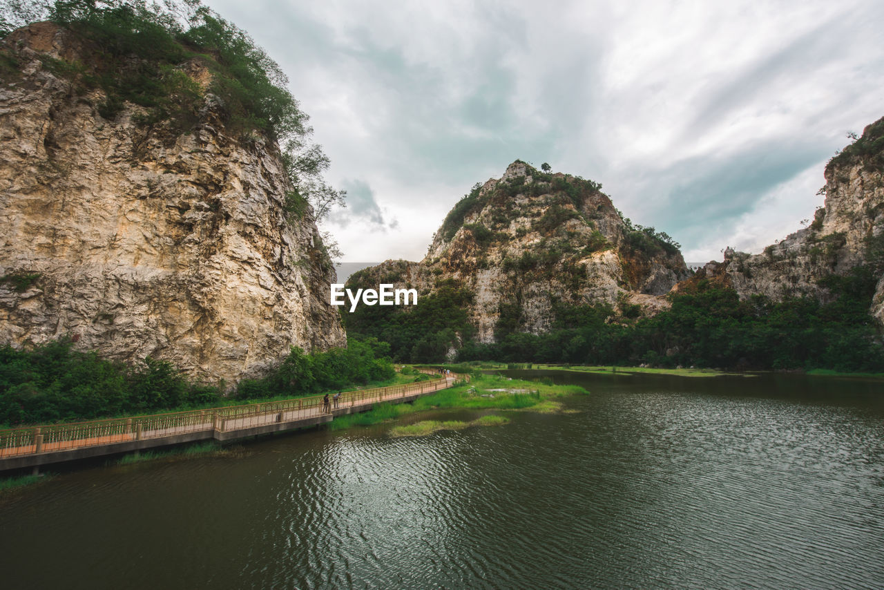 Scenic view of river by trees against sky