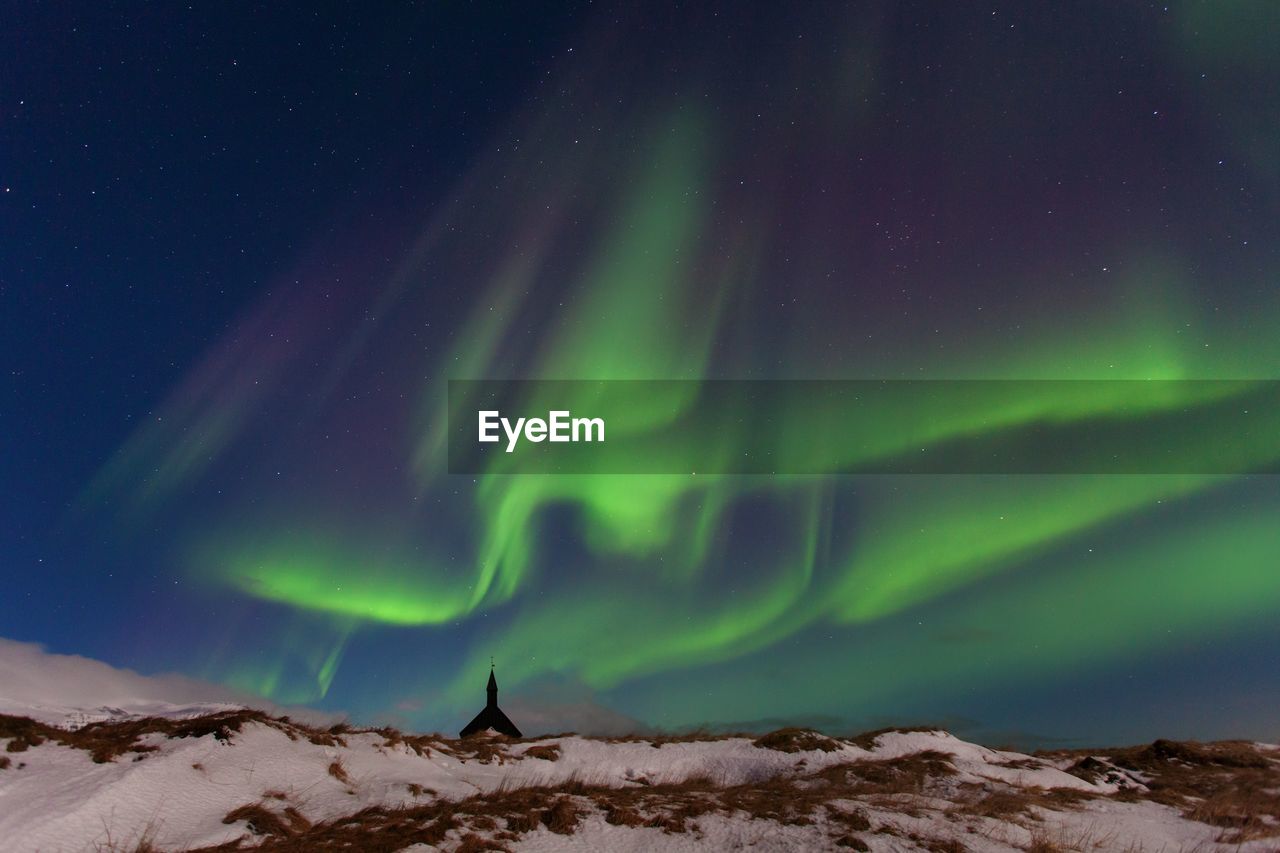 SCENIC VIEW OF SNOWCAPPED LANDSCAPE AGAINST SKY AT NIGHT