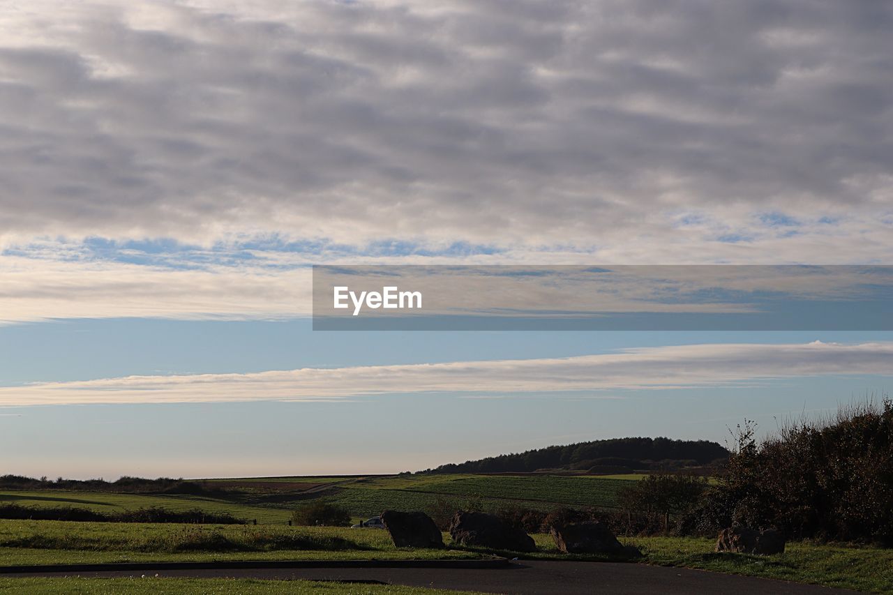 Scenic view of field against sky during sunset