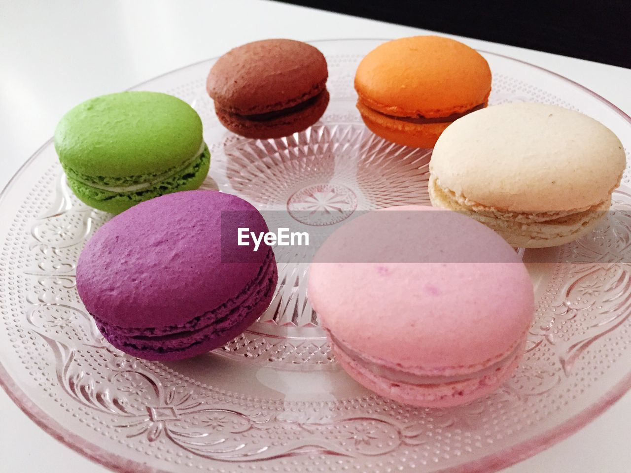 Close-up of macaroons in plate