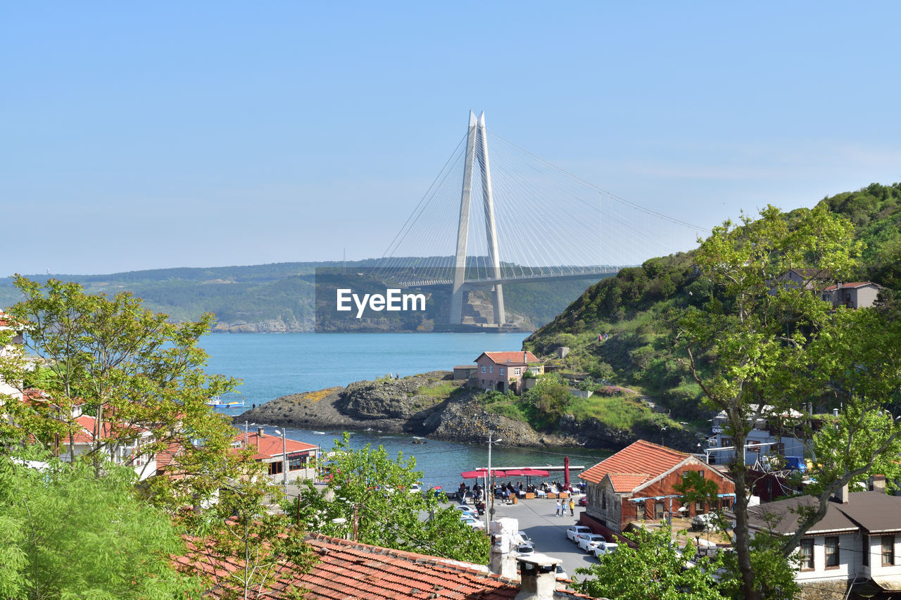 High angle view of garipçe village and bridge