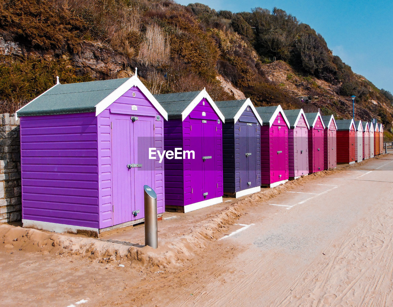 Purple beach huts