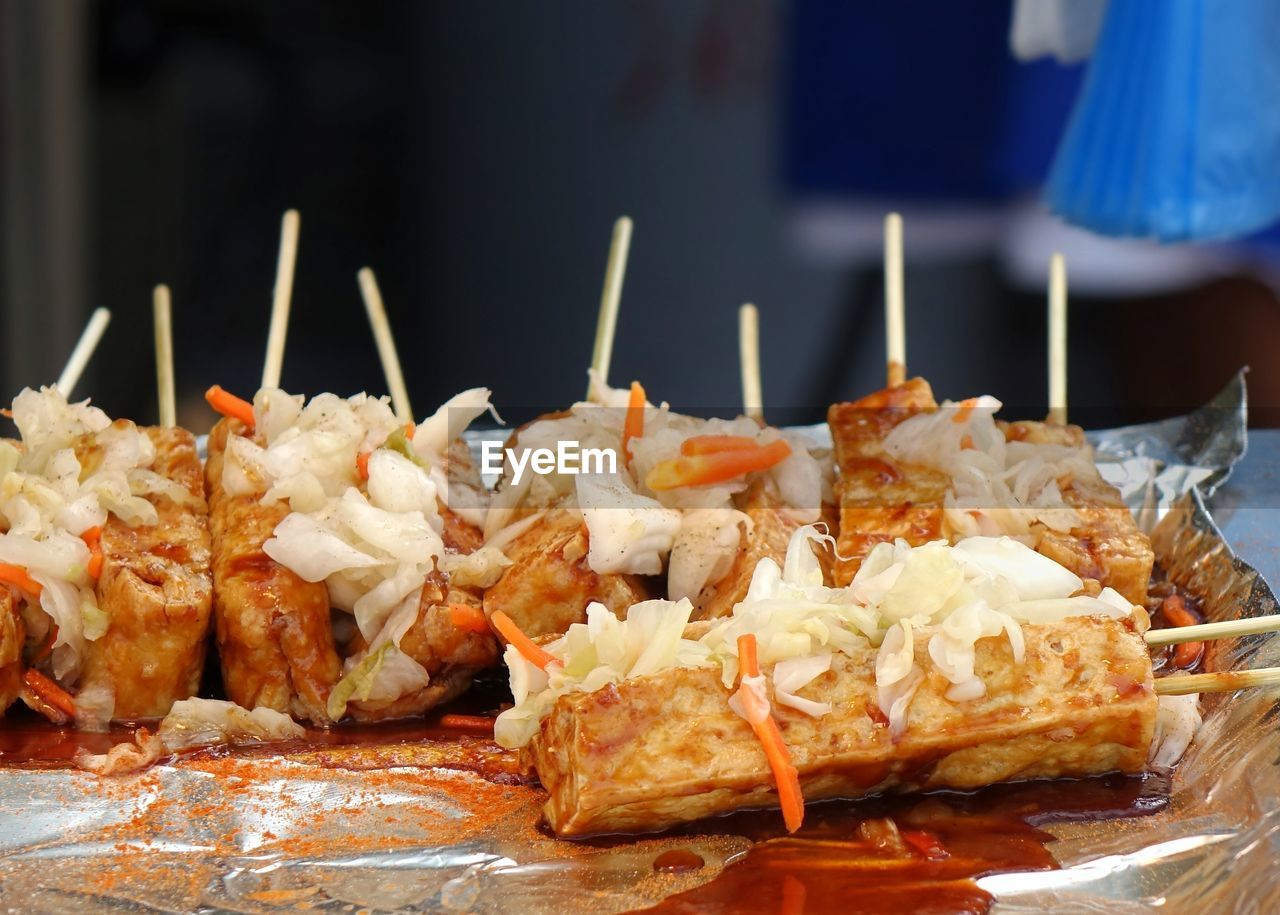 Close-up of deep fried tofu