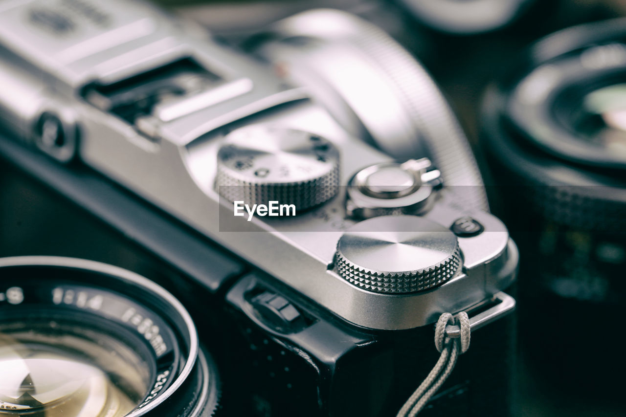 Close-up of camera on table