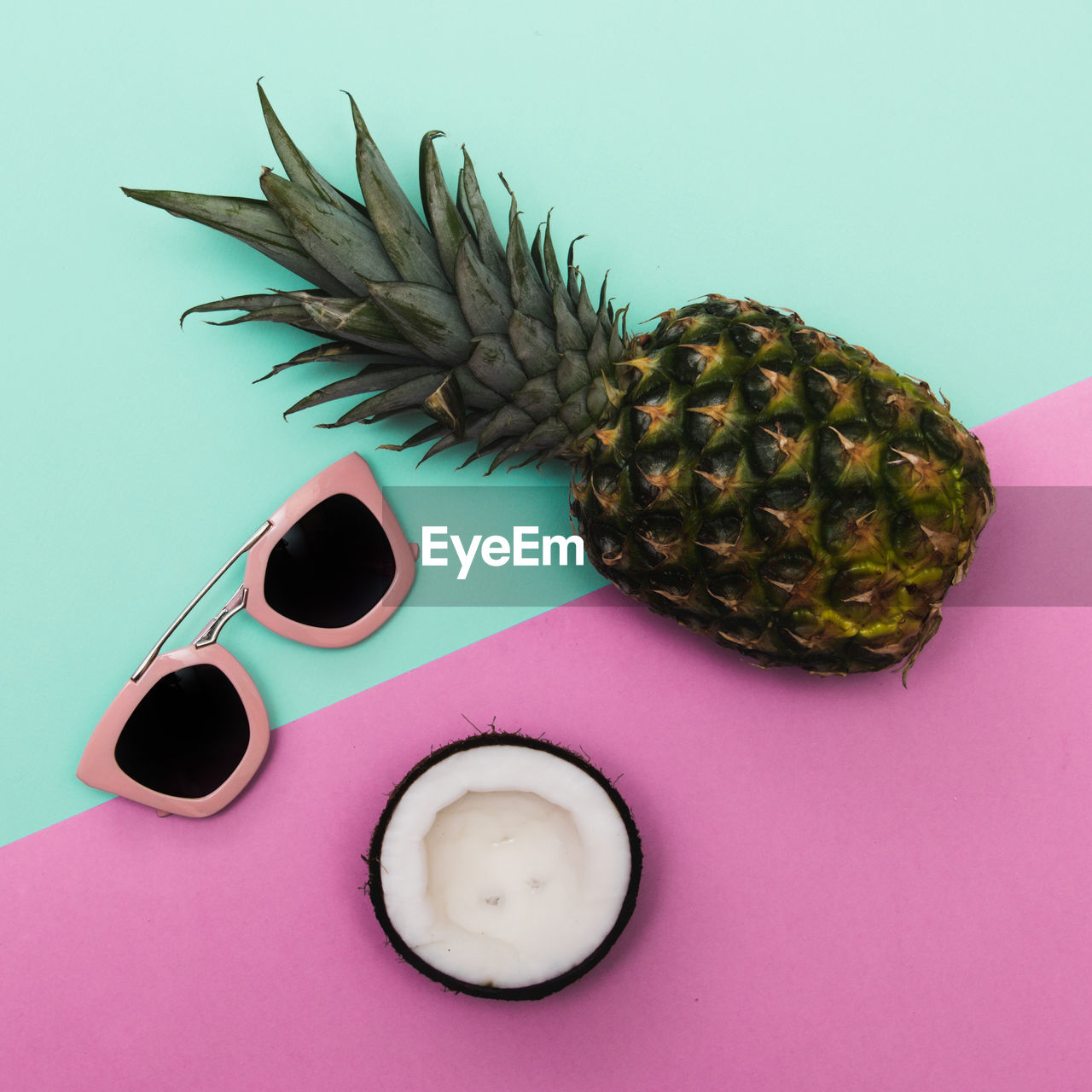 HIGH ANGLE VIEW OF FRUITS ON TABLE AGAINST WHITE BACKGROUND