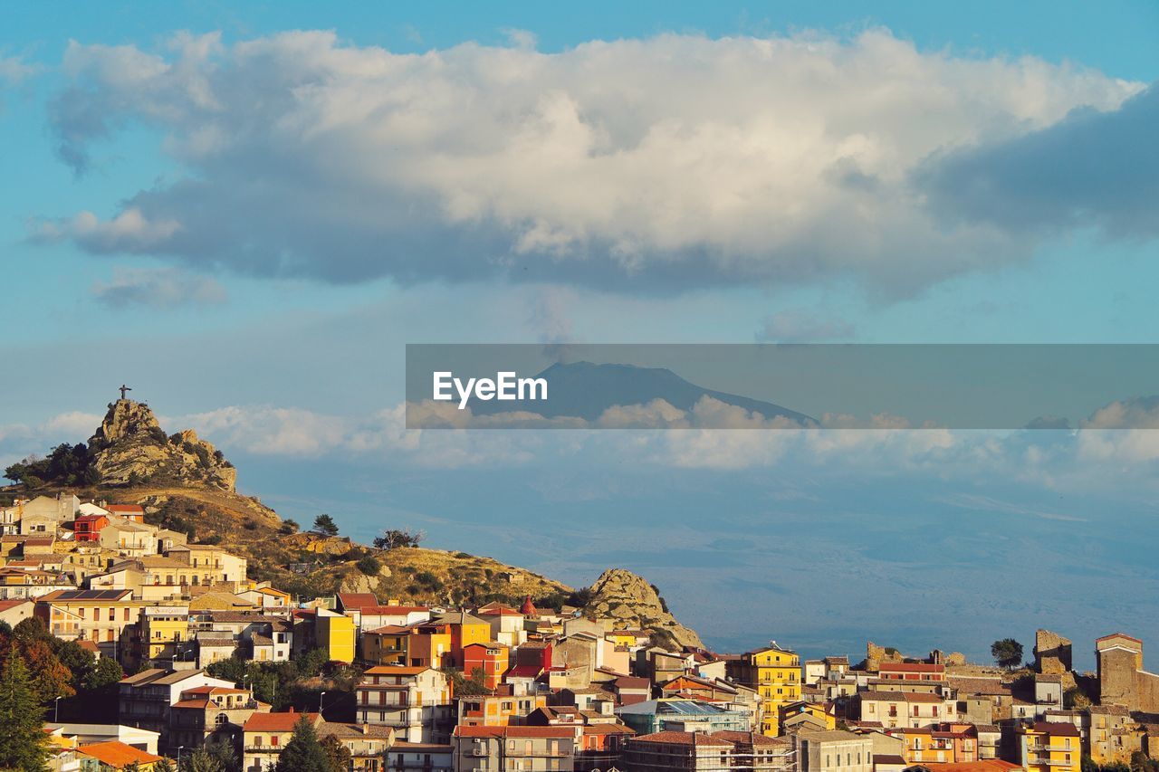 High angle view of city against sky