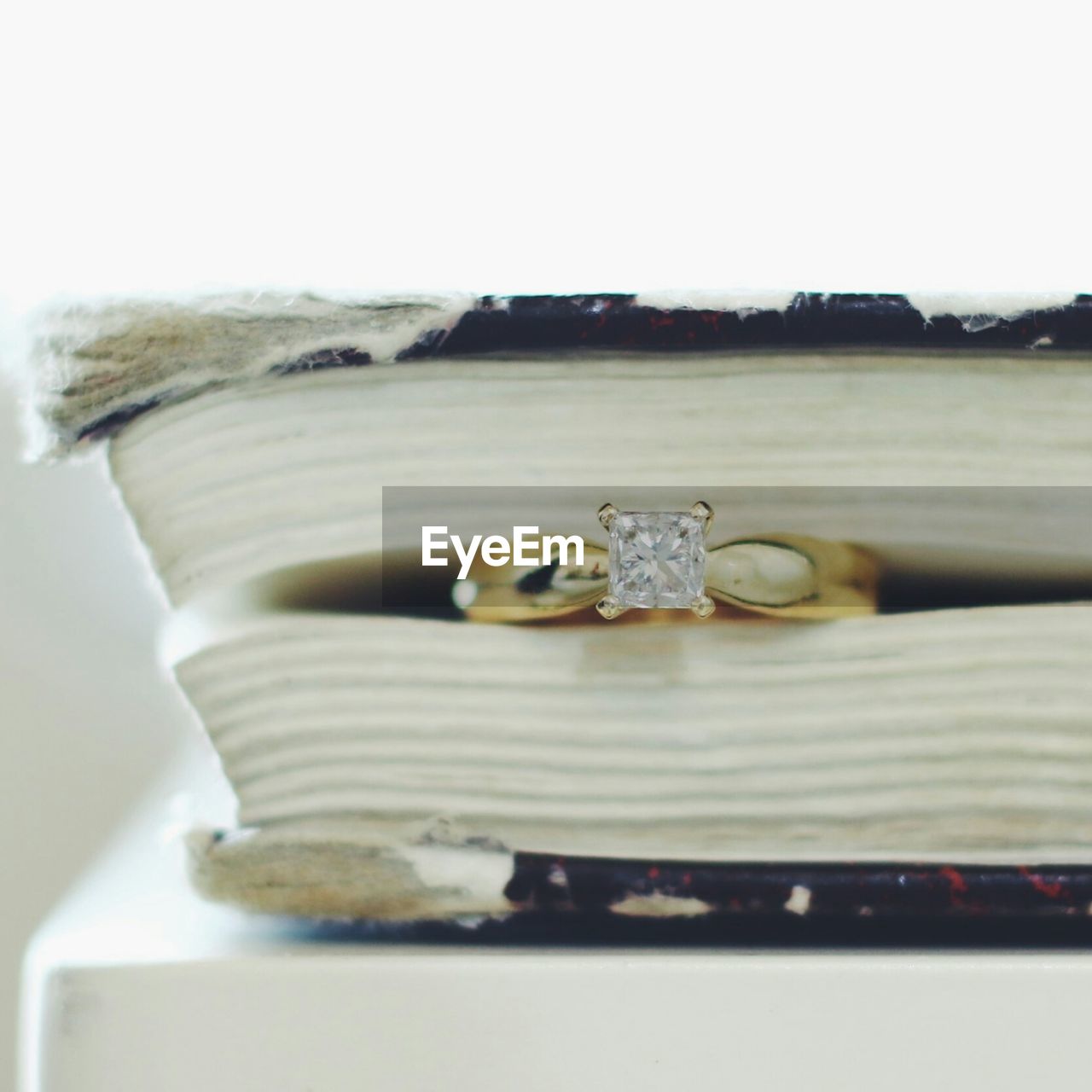 Close up of ring in book