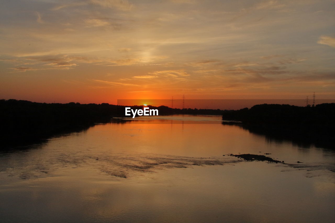 Scenic view of lake against sky during sunset
