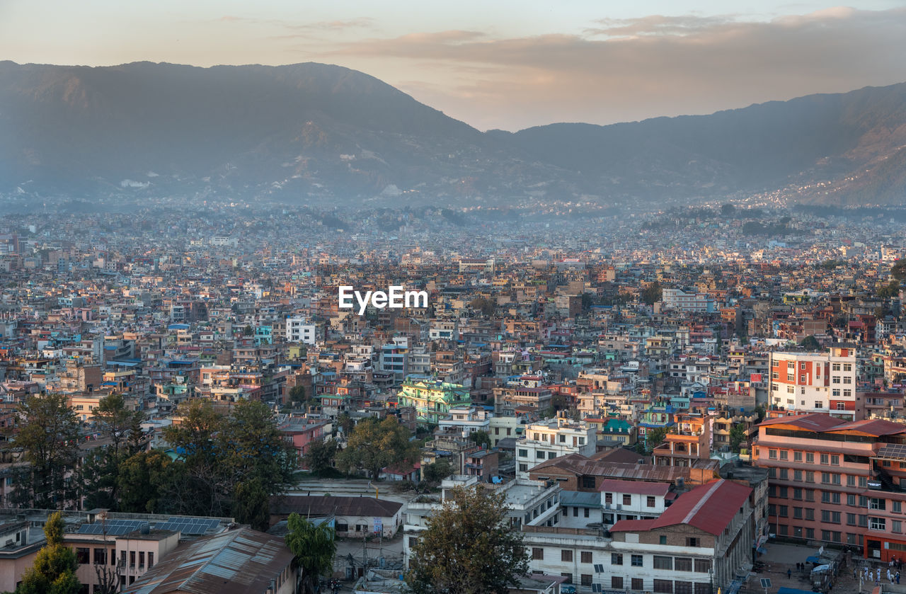 The cityscape of kathmandu city the capital of nepal asia during sunset