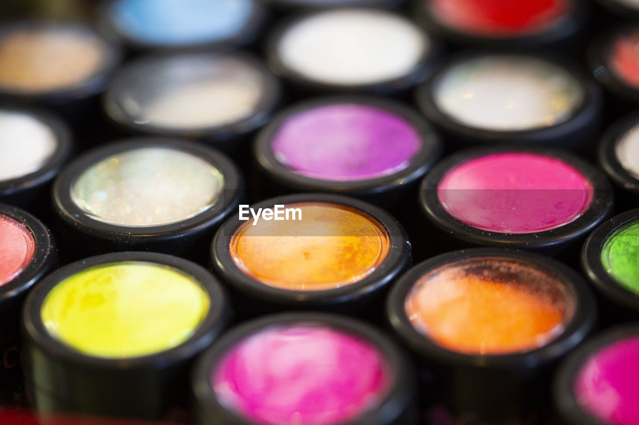 Full frame shot of multi colored eyeshadows