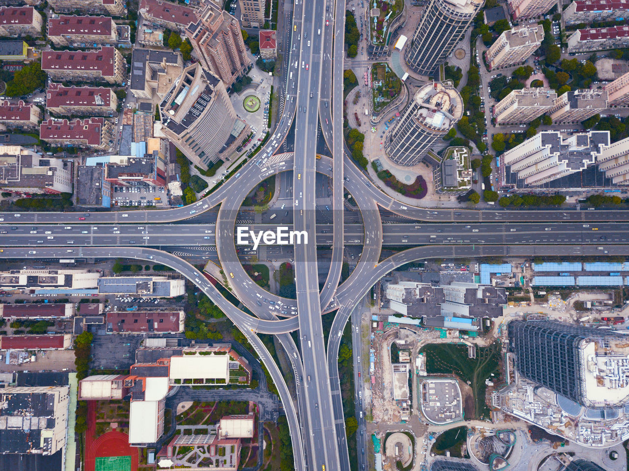 Aerial view of elevated road in city