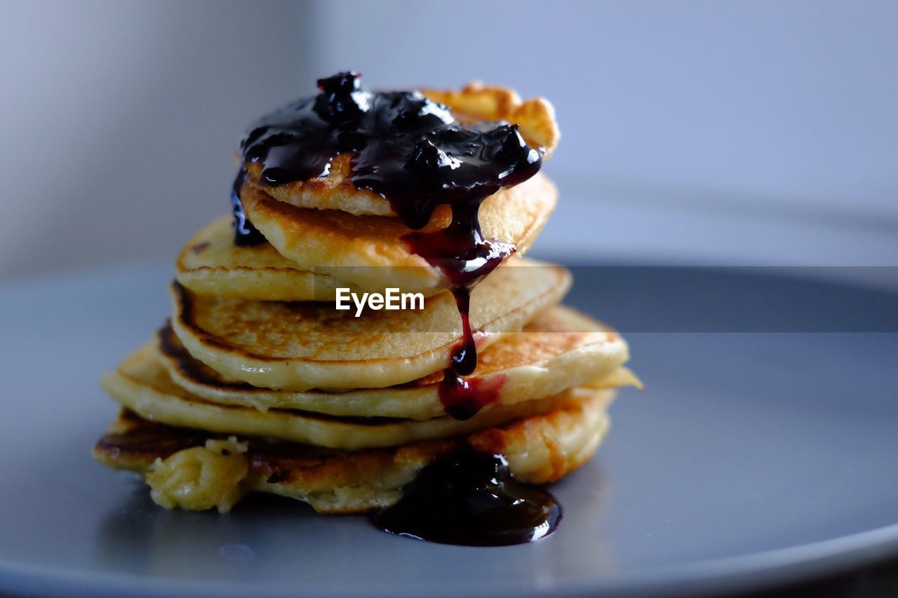 Close-up of pancakes served in plate