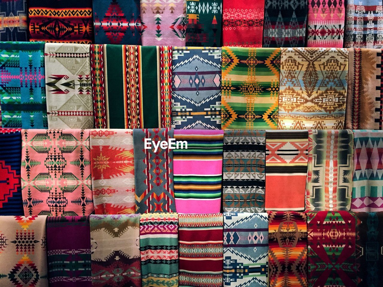 Full frame shot of colorful blankets for sale at market