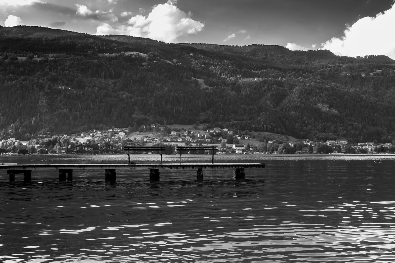 SCENIC VIEW OF LAKE BY MOUNTAINS AGAINST SKY