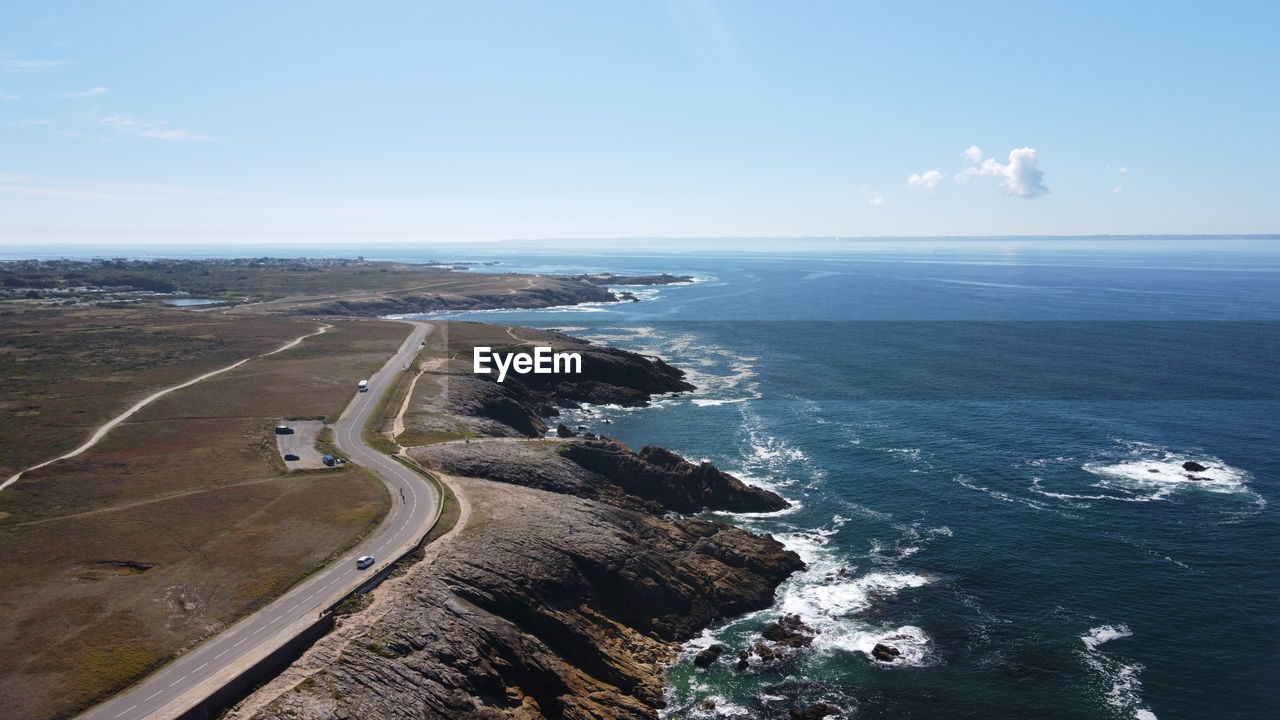Scenic drone view of the coast line of quiberon