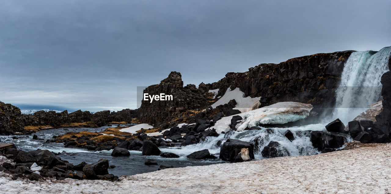 The oxararfoss waterfall in pingvellir thingvellir national park iceland