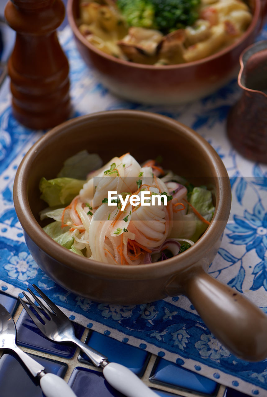 HIGH ANGLE VIEW OF VARIOUS FOOD ON TABLE