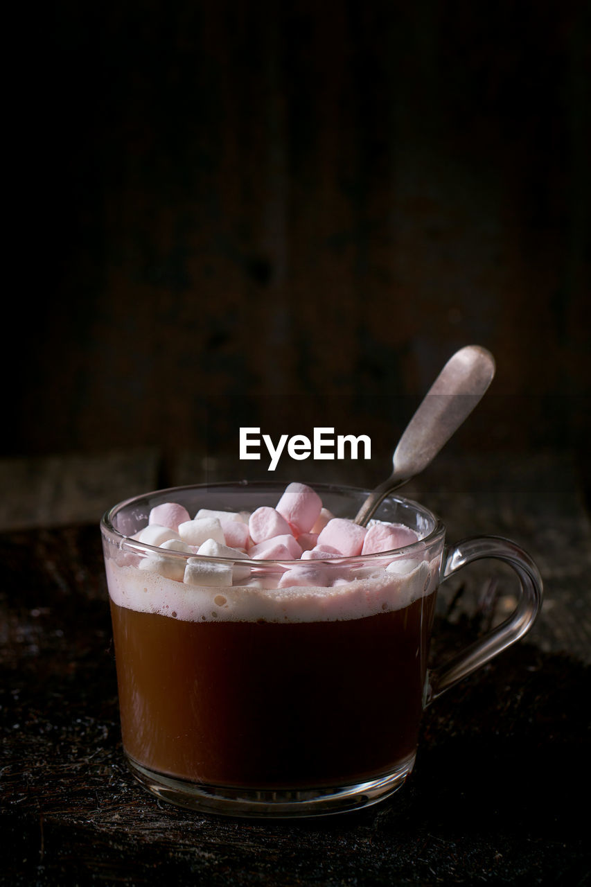 Close-up of marshmallow in drink on table