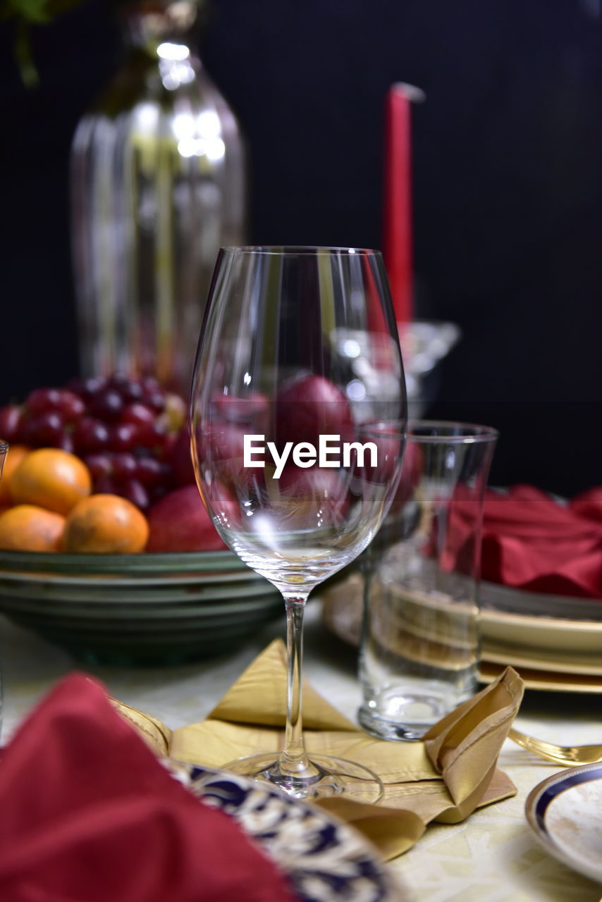 WINE GLASSES ON TABLE WITH WINEGLASS