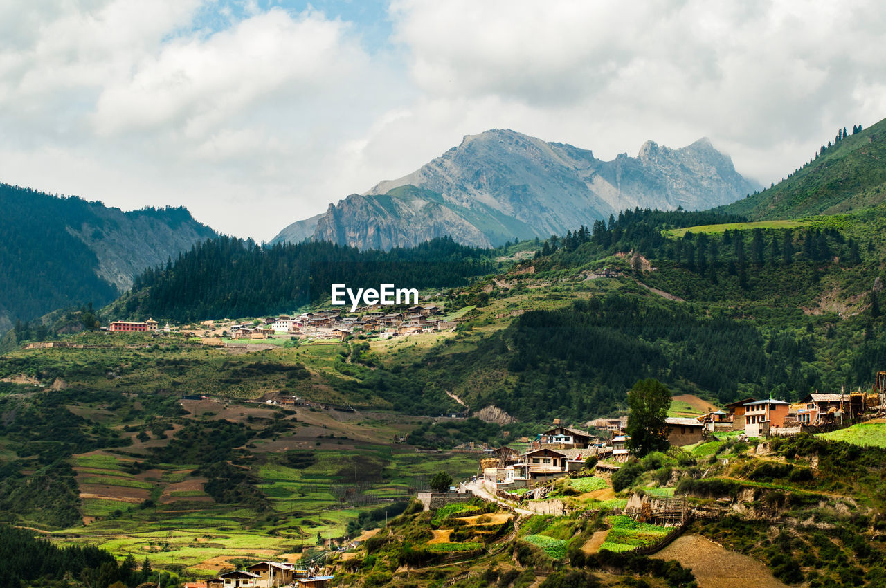 High angle view of mountain village