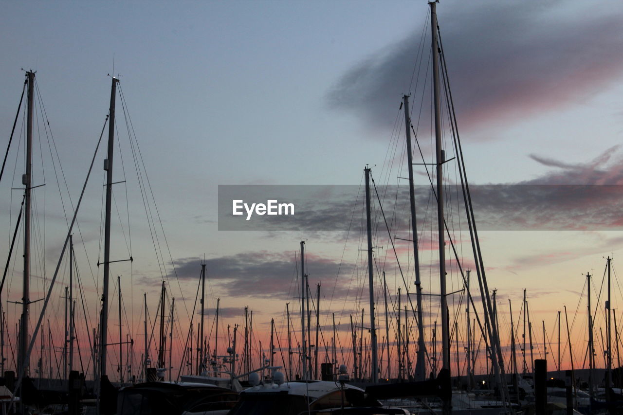 SAILBOATS MOORED IN SEA