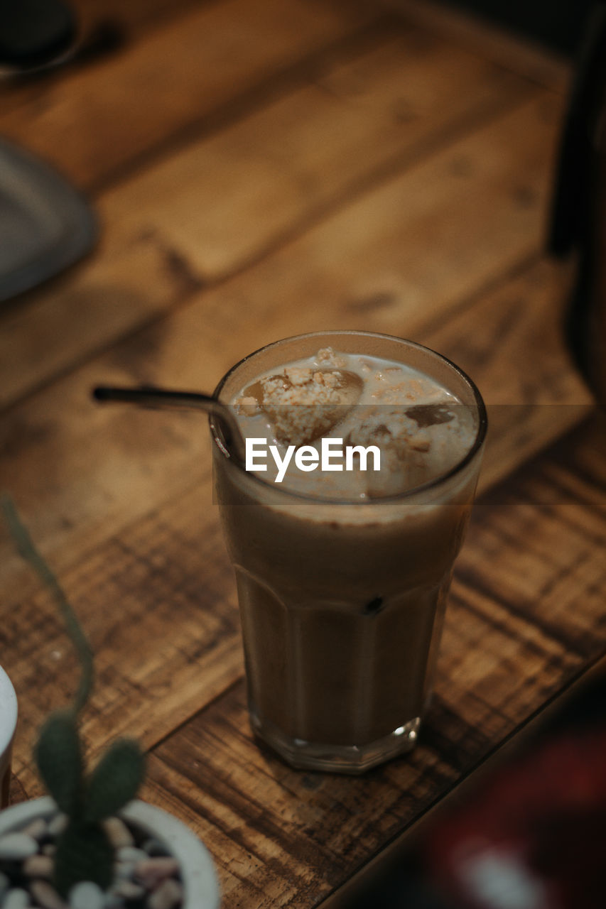 High angle view of coffee on table