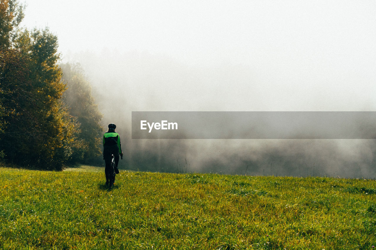 Gravel riding in the misty forest.