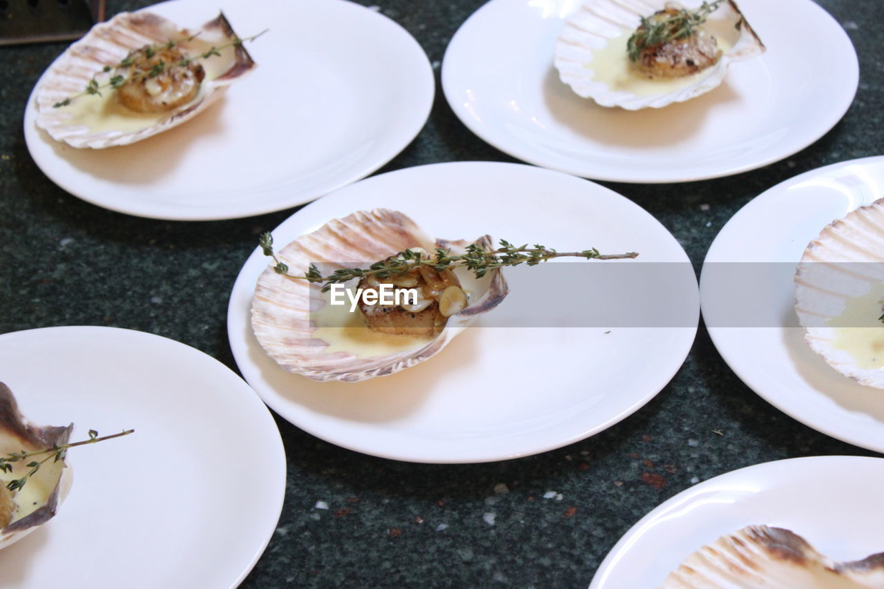 High angle view of food in plate on table