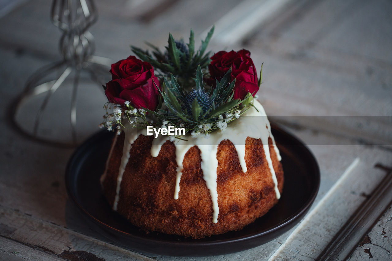 High angle view of cake on table