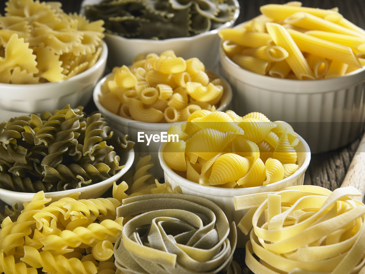 Close-up of fusilli pasta on table