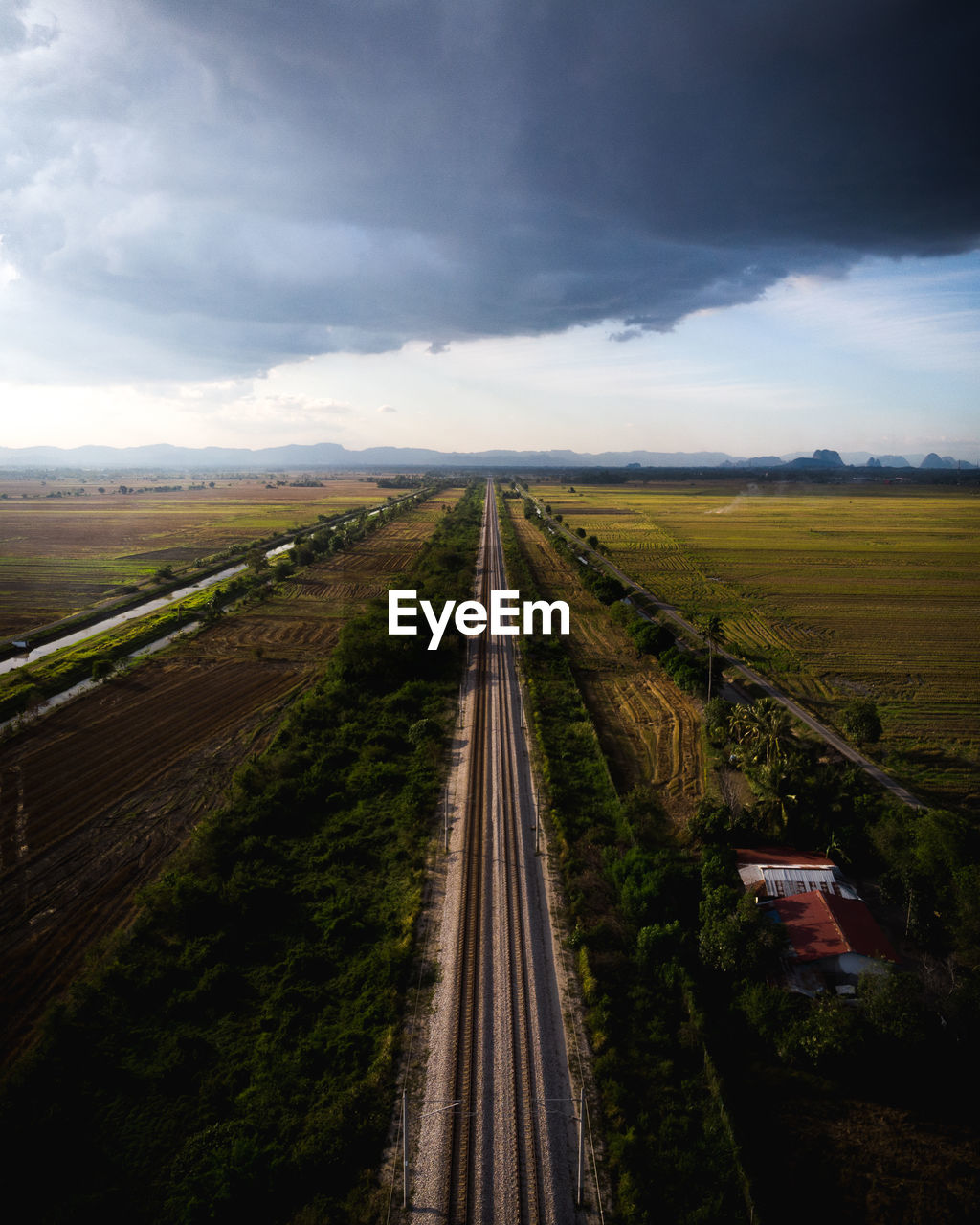 Aerial view of railroad track amidst landscape