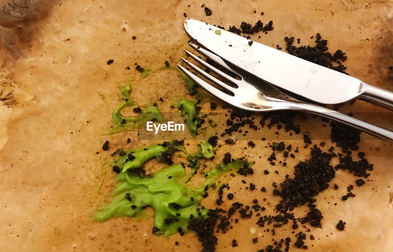 HIGH ANGLE VIEW OF FORK ON TABLE