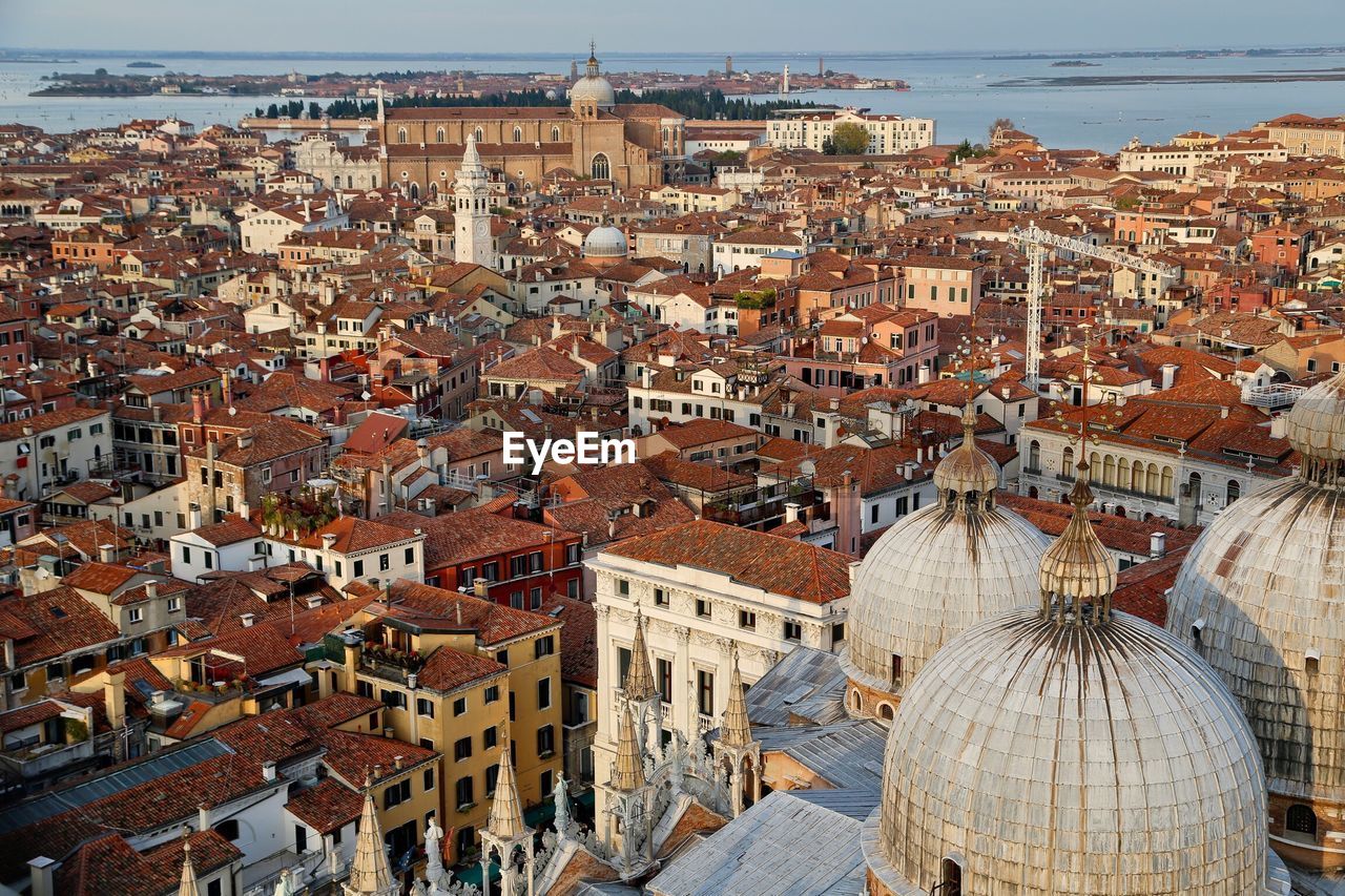 Aerial view of town in city