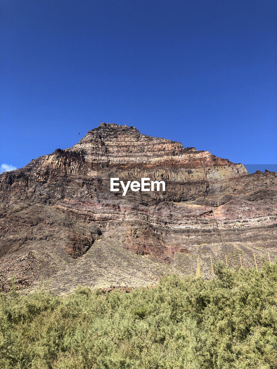 Rock formations on landscape against clear blue sky