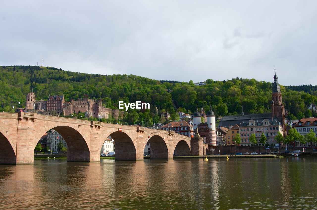 Karl theodor bridge over neckar river against heidelberg castle