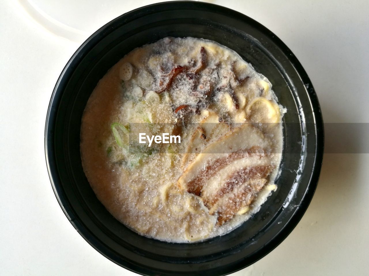 High angle view of food in bowl on table