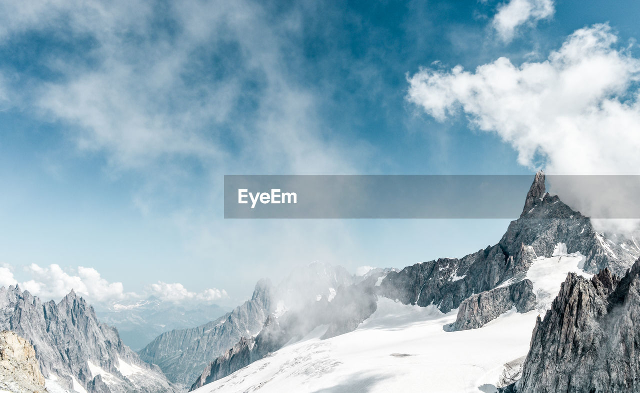 Panoramic view of snowcapped mountains against sky