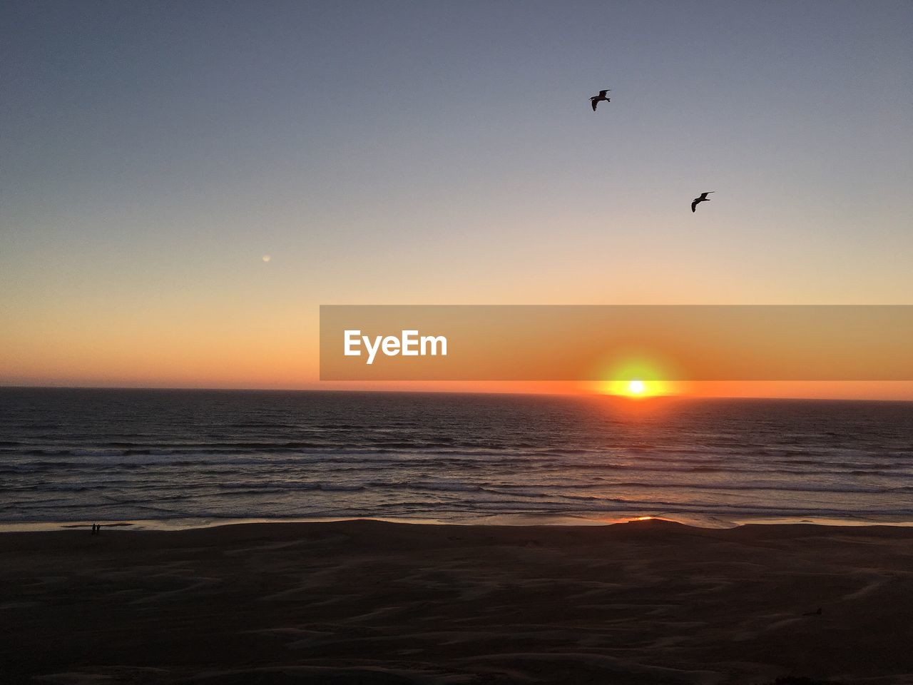 Scenic view of beach and sea against sky during sunset 