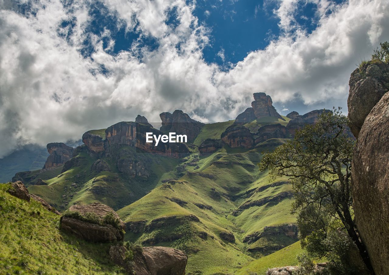 Panoramic view of landscape and mountains against sky