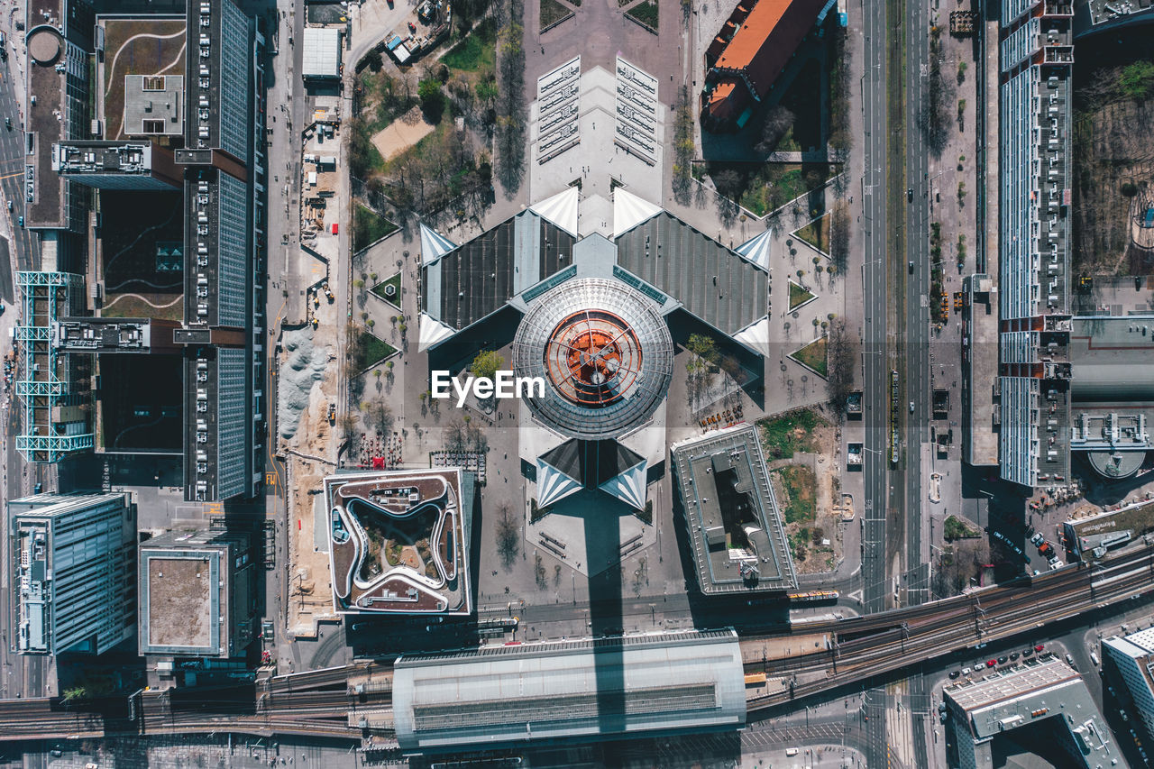 Breathtaking overhead aerial view of berlin alexanderplatz tv tower in beautiful daylight