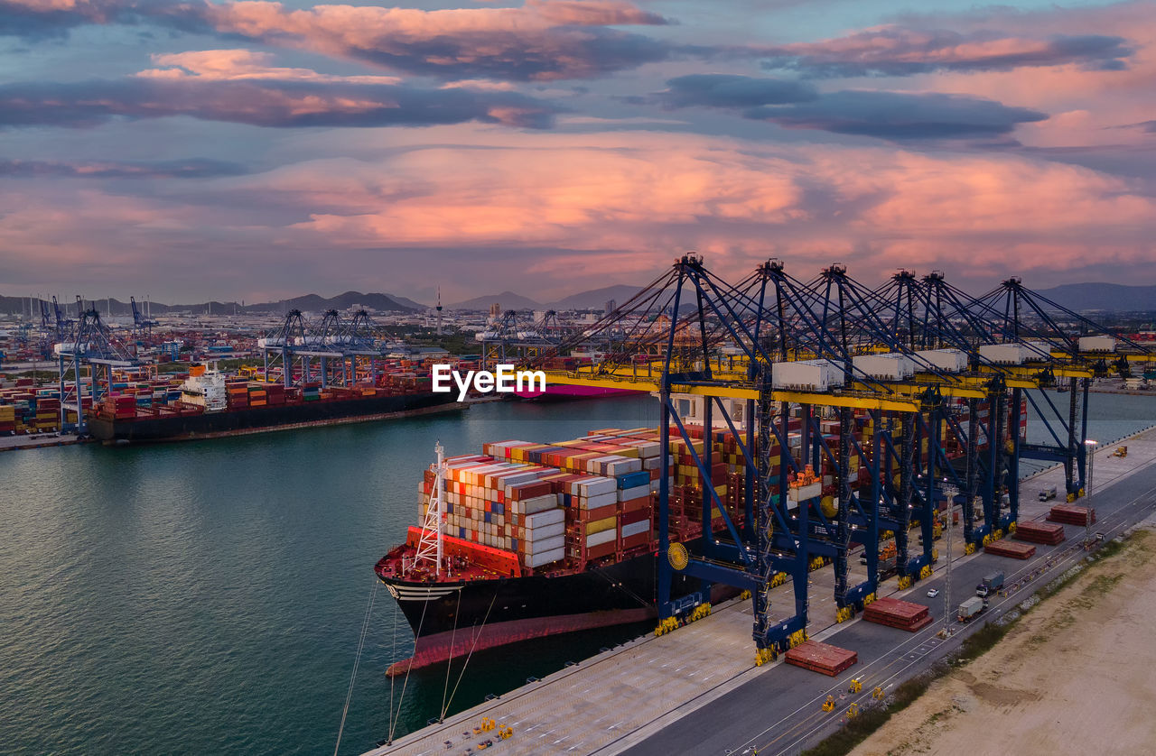 Containers inside the warehouse. container in export and import business and logistics.