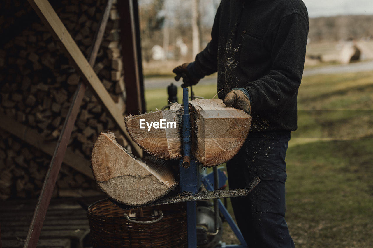 Man sawing log