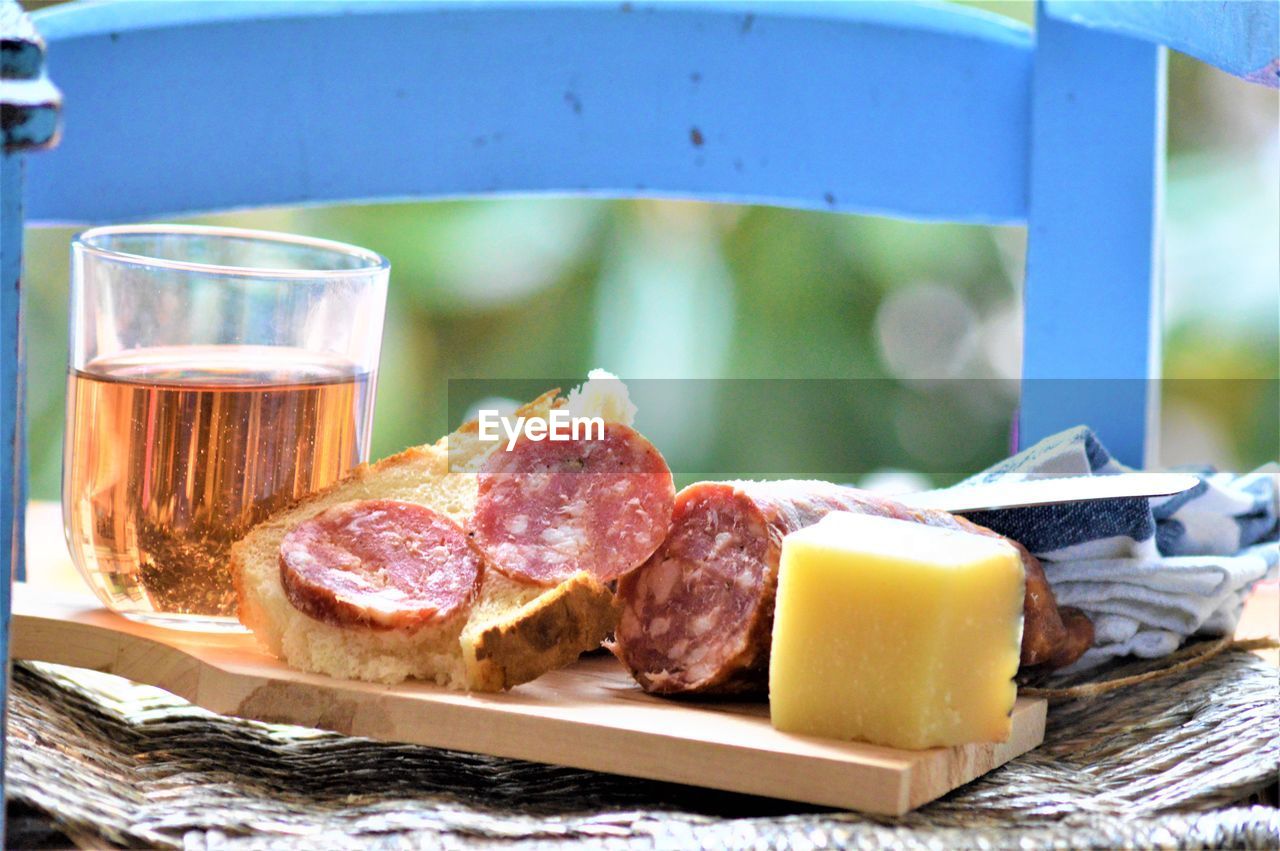 Close-up of breakfast served on table