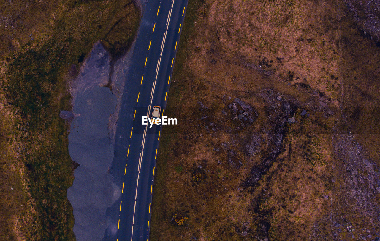 Aerial view of car on road