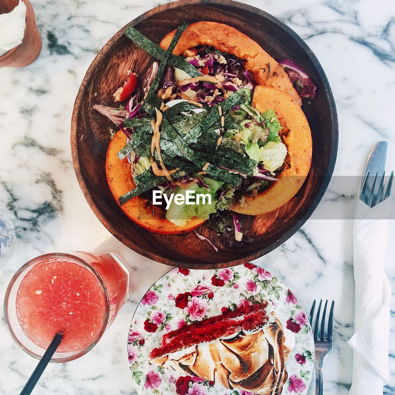 High angle view of food served in plate