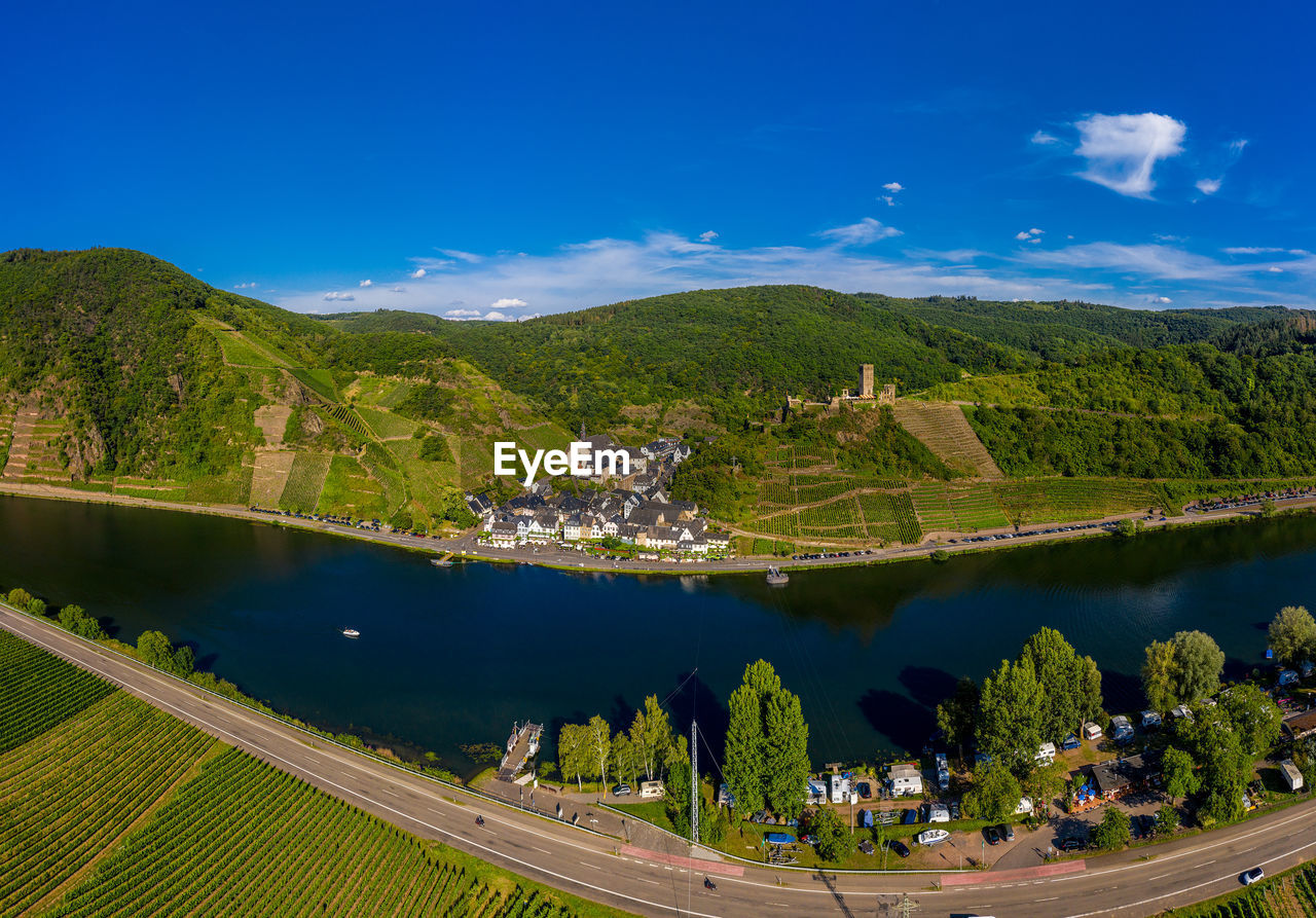 Panoramic view of metternich castle on the moselle, germany.