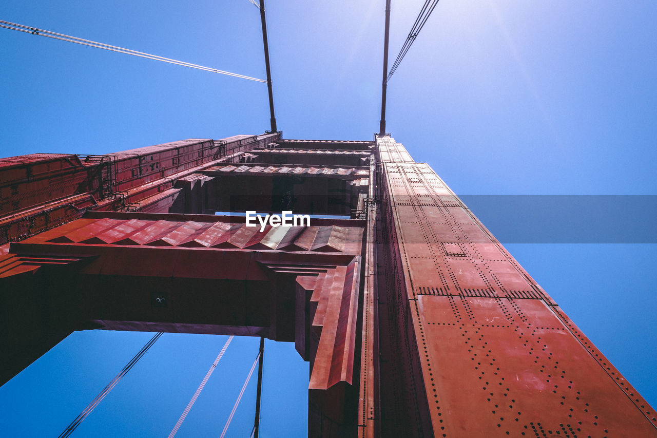 LOW ANGLE VIEW OF BUILDINGS AGAINST CLEAR BLUE SKY